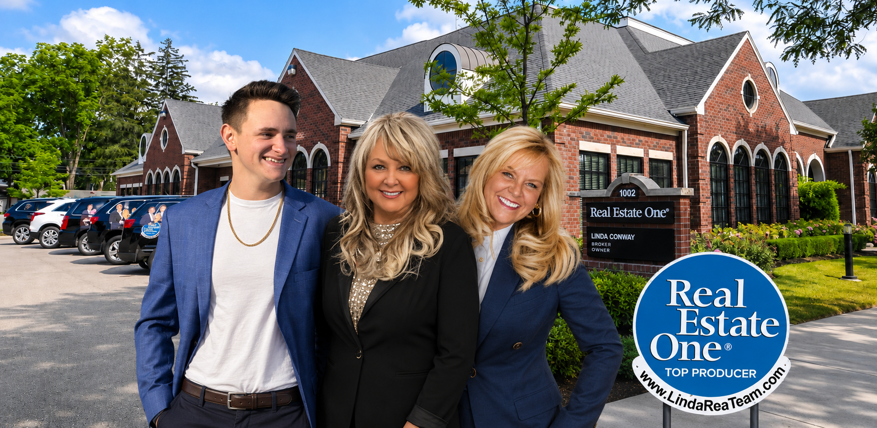 Members of The Linda Rea Team outside the Real Estate One office in Rochester, Michigan