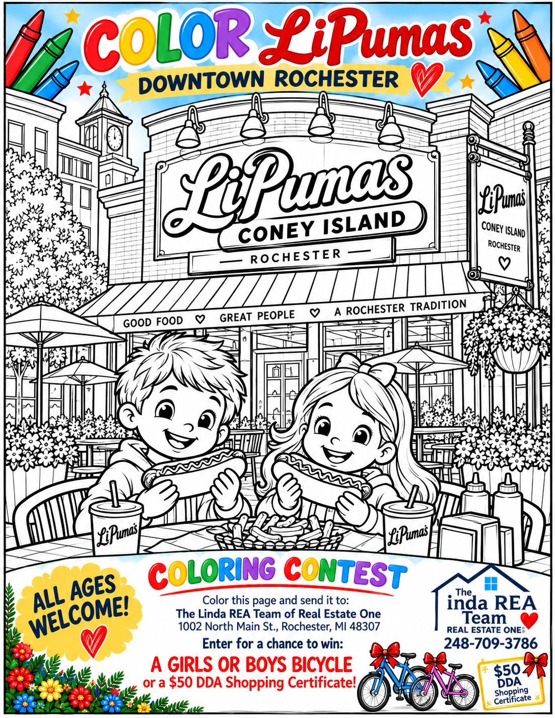 Lipuma’s Coney Island coloring page featuring children enjoying a meal