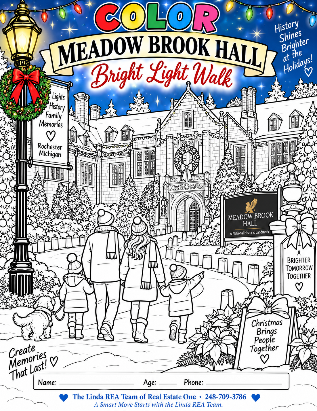 Meadow Brook Hall Bright Light Walk coloring page, version two