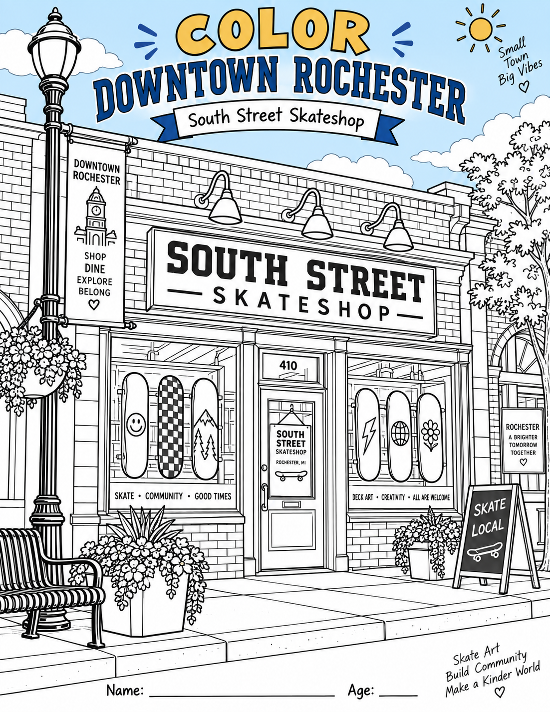 South Street Skateshop storefront coloring page